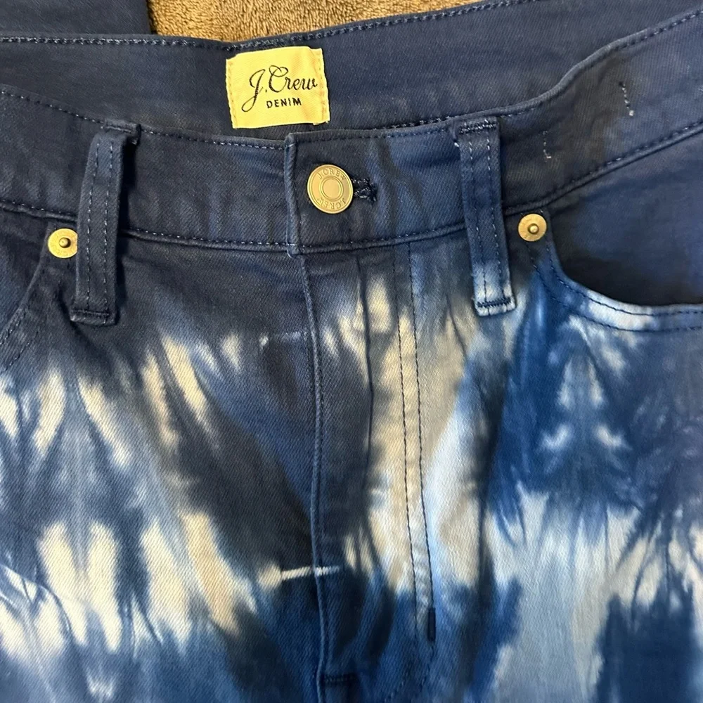 J.Crew Tie Dye Vintage Straight Jeans Indigo Spiral Raw Hem Size 29 NWOT